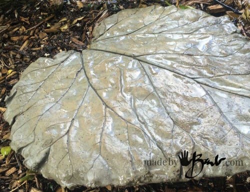 leaf concrete stepping stones - wetting the concrete