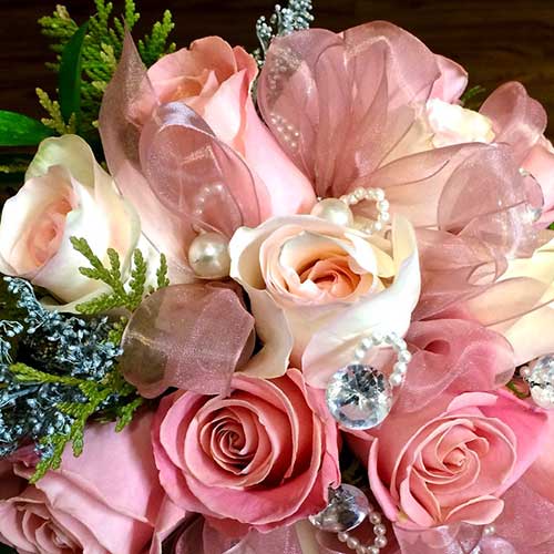 Pink Glass Flowers With Stems Wire Flower Decoration Beaded