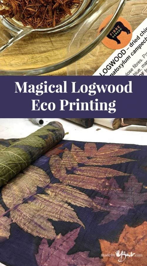 main image of eco printed silk with dark purple logwood dye