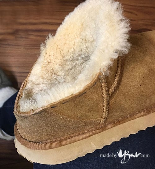 Boots to Slippers Uggs UpCycle Made By Barb shearling slipper project