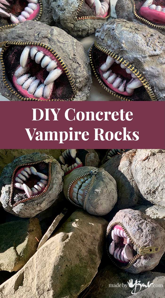 DIY Concrete Vampire Rocks - Made By Barb - zipper teeth rocks DIY Concrete Vampire Rocks - Made By Barb - zipper teeth rocks