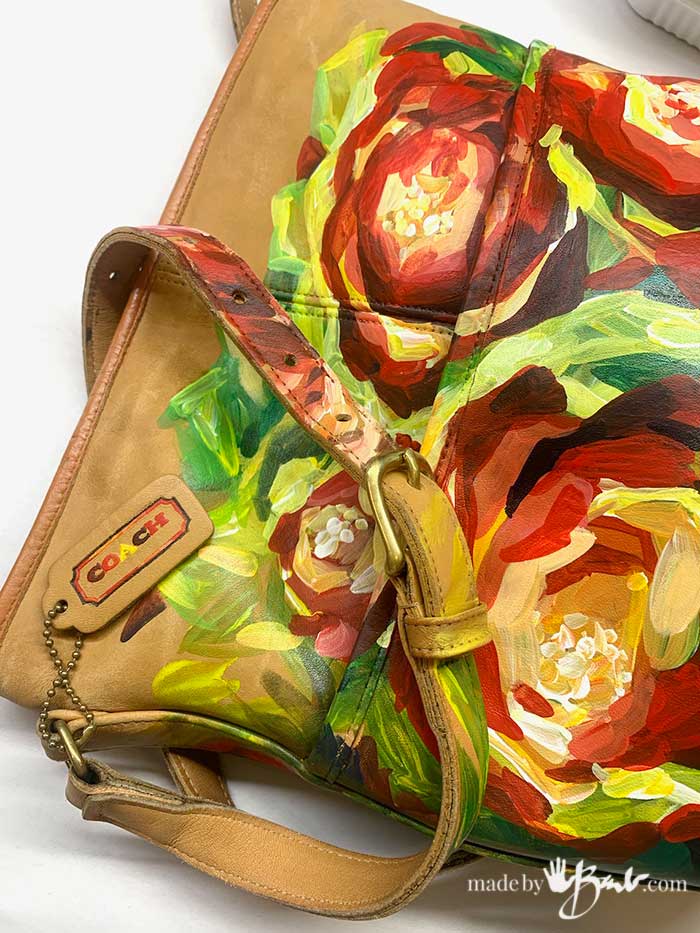 CUSTOM TATTOO leather handbag purse pocketbook painted hand painted tote  rose