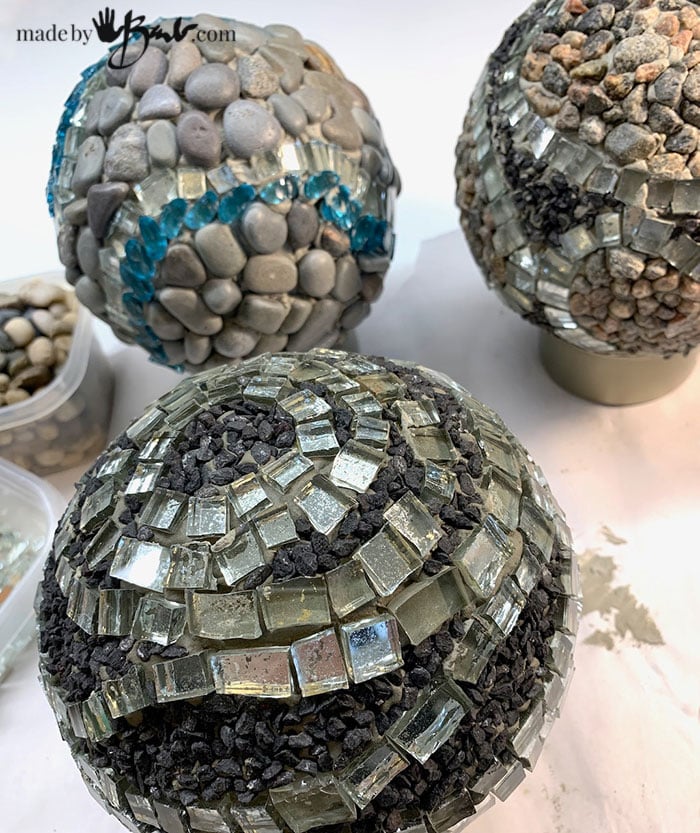 DIY Glass & Stone Mosaic Spheres - Made By Barb - garden art