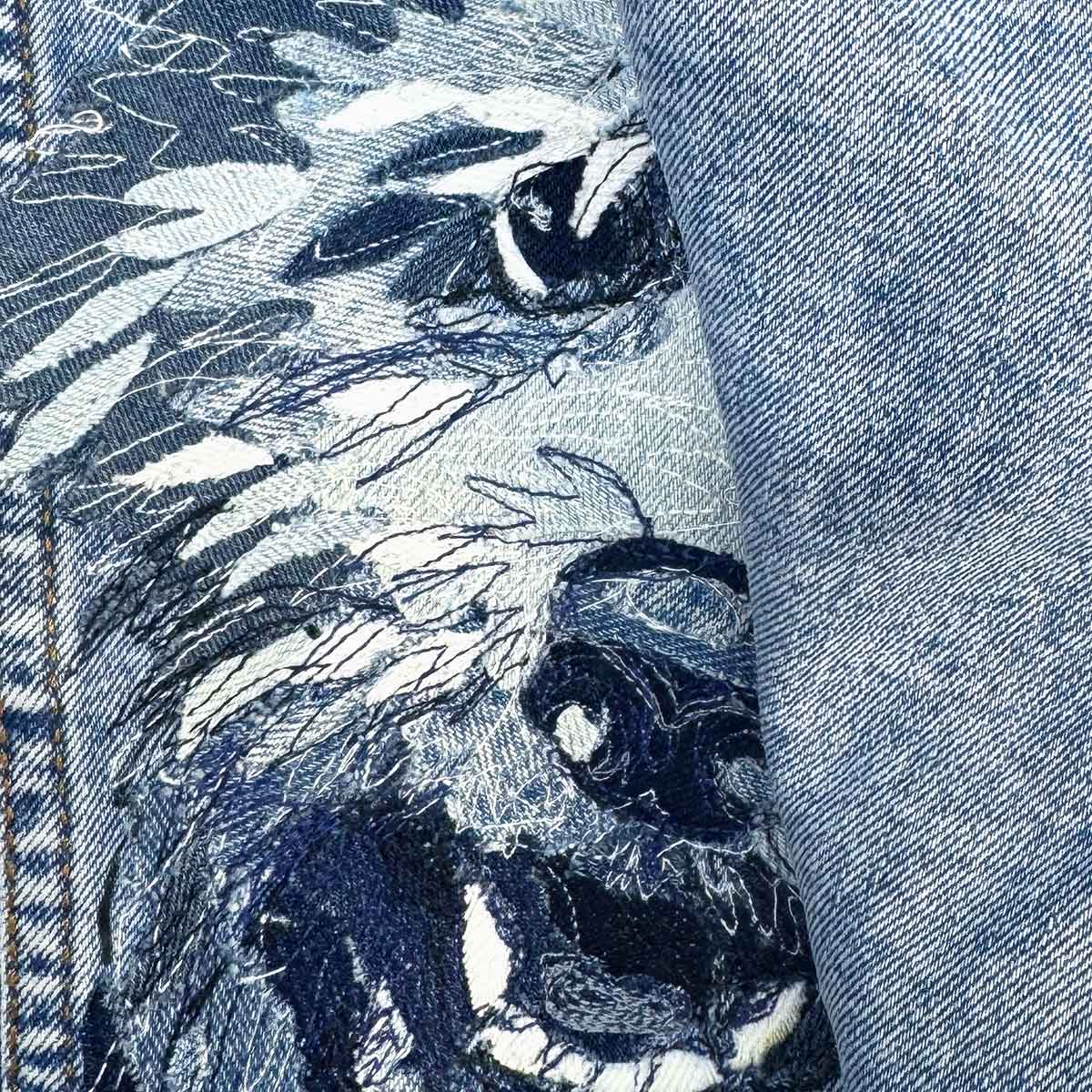 Custom Jean Jacket Art with Denim Stitching